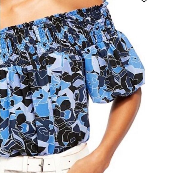 Free People Technicolor Blue Bubble Top Dark Combo Small - Picture 9 of 9